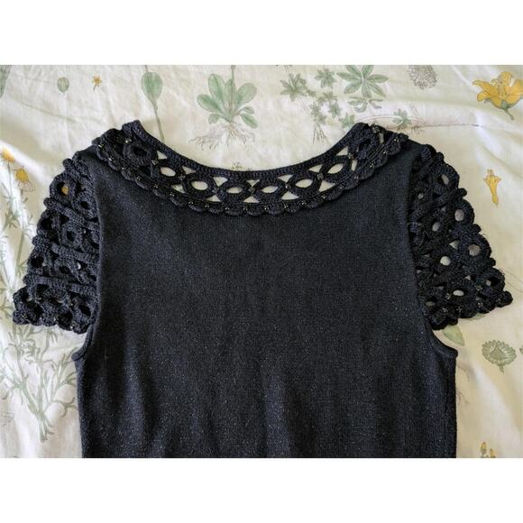 Lily Pulitzer Metallic Tread Black Rhinestone Detail Crochet Trim Top - Picture 4 of 4
